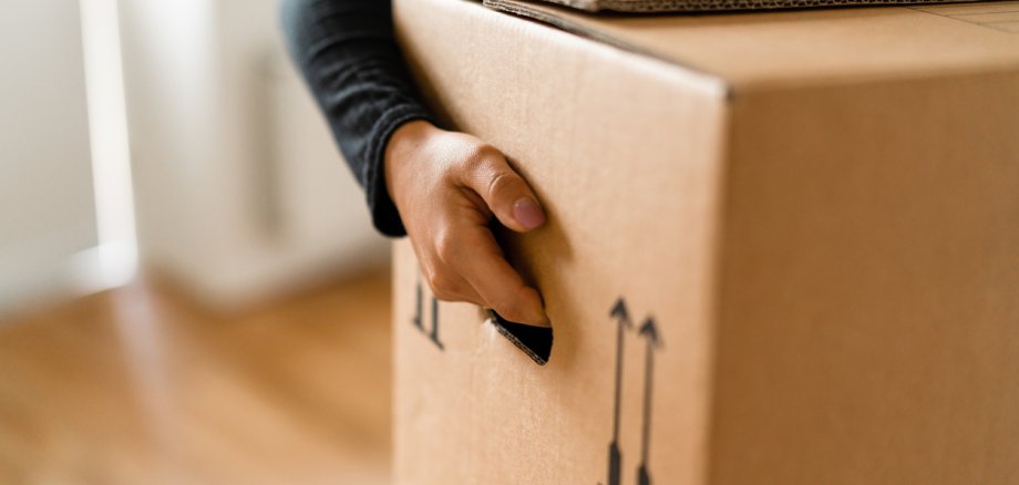 Woman carrying boxes into her new home