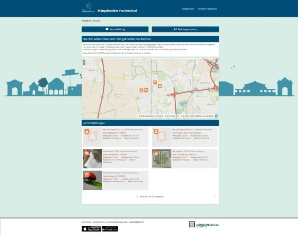Screenshot der neuen Mängelmelder-Startseite
