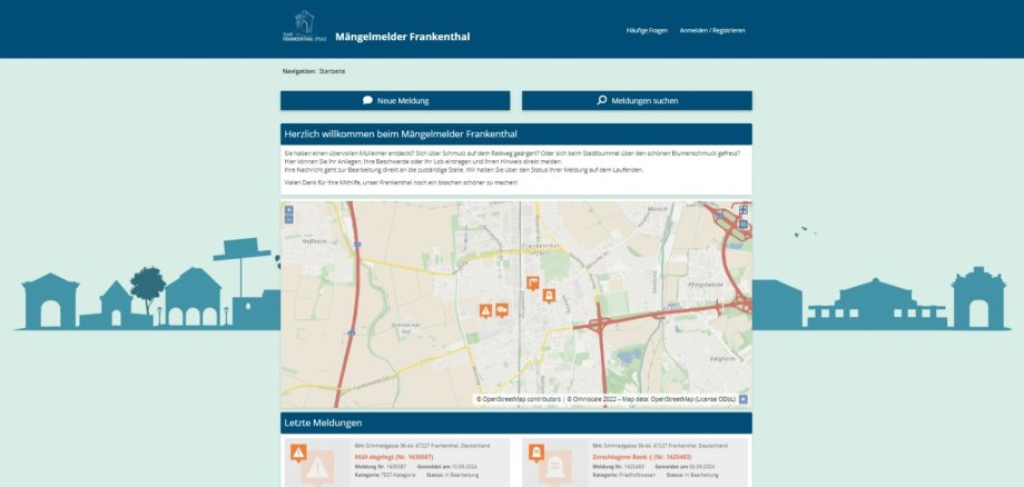 Screenshot der neuen Mängelmelder-Startseite