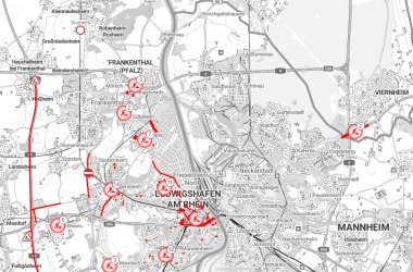Straßenkarte mit markierten Baustellen