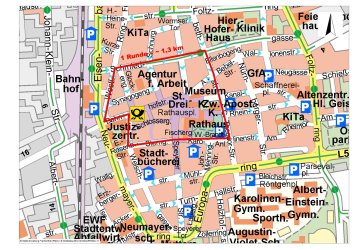 Stadtplan mit eingezeichneter Strecke